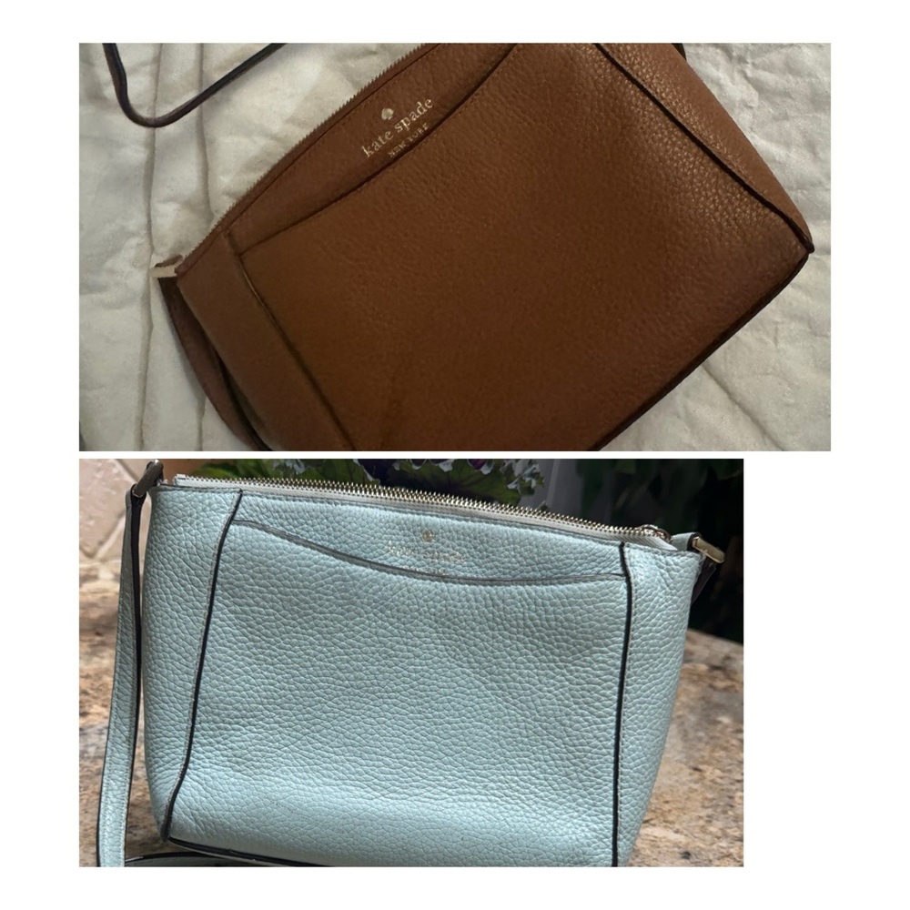 Two Elegant Mint Green and Brown  Leather Crossbody Bags